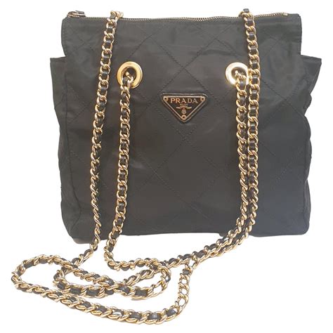 prada black nylon tote shoulder bag|prada nylon tote with chain.